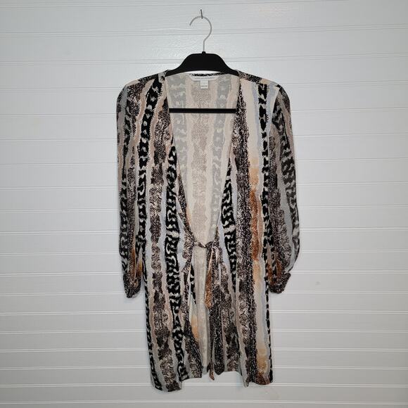 Diane von Furstenberg DVF Size 2 100% SILK Robe Wrap Duster Cardigan Artsy Top - Picture 1 of 12
